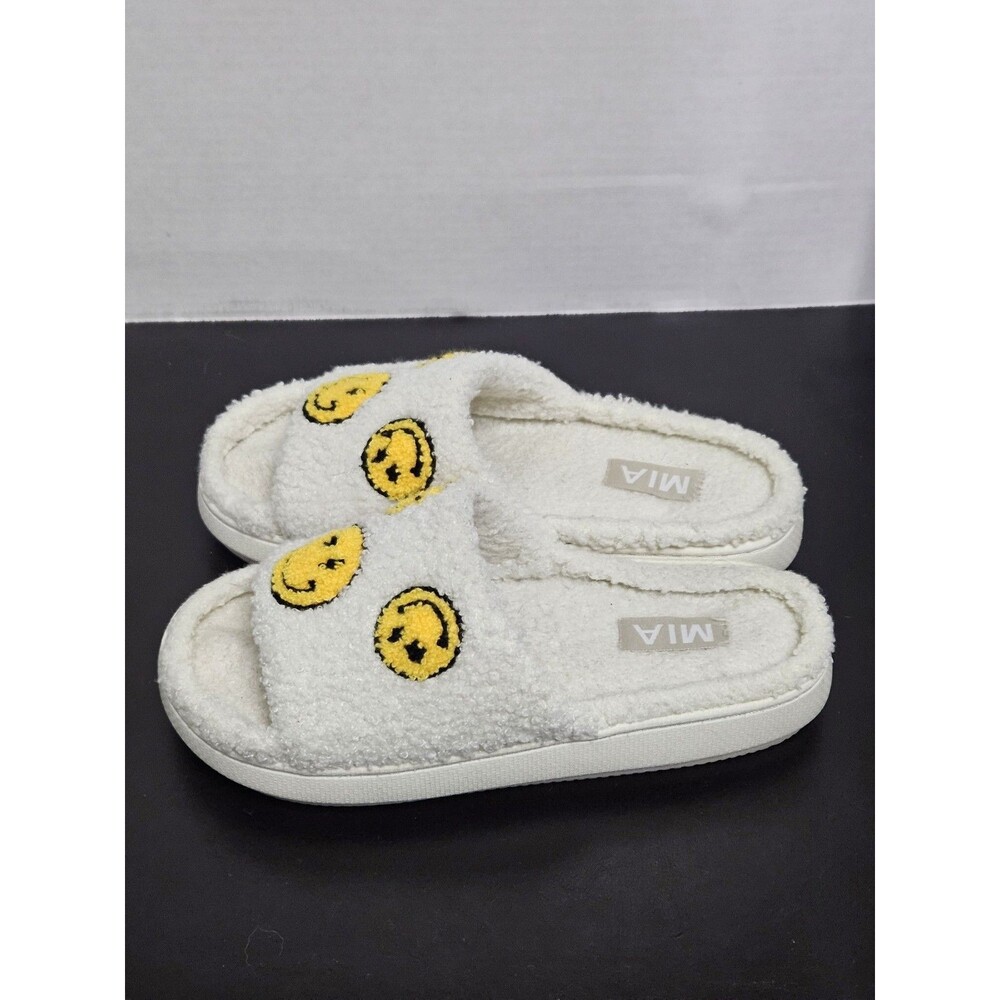 Sz 8 - MIA Icicle Slip-On Cozy Shearling Platform Slippers Womens Smiley Face